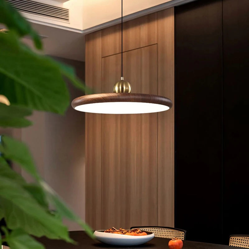 lustre en fer imitation grain de bois luminaires suspendus variables - vue 4 sur 7