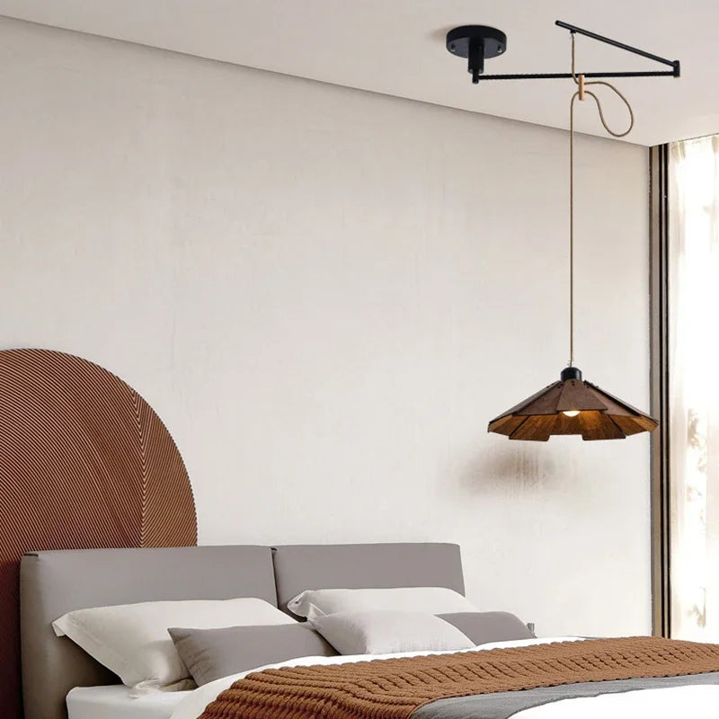 Minimalist Wooden Dining Table, Movable Pendant Light, LED Nordic Bar Counter, Living Room, Bedroom, Study, Pendant Light - vue 3 sur 11