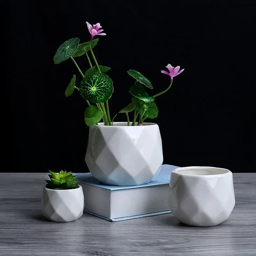pot de fleurs géométrique en céramique pour plantes succulentes - vue 3 sur 7