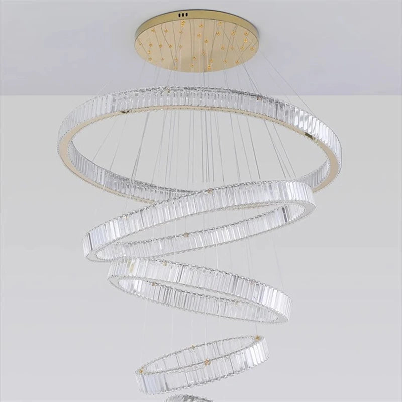 lustre moderne en cristal avec anneaux réglables pour décoration intérieure - vue 6 sur 25