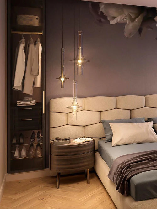 lustre design italien en verre et bambou pour restaurants et boutiques - vue 5 sur 11