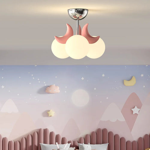 plafonnier enfants roses LED de boule de lune mignonne moderne chaude chambre de princesse romantique petite fille de chambre - vue 3 sur 8
