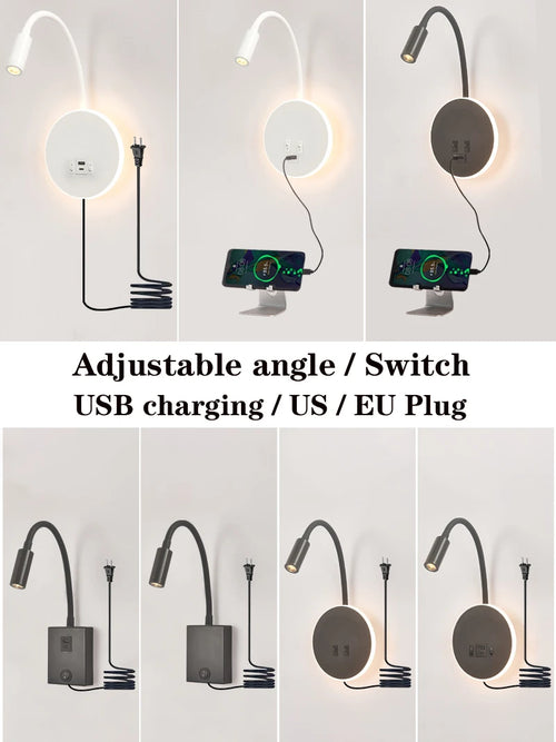 applique murale led moderne avec ports usb et interrupteur - vue 3 sur 22