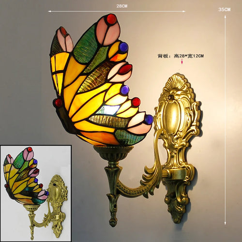 applique murale tiffany papillon décor méditerranéen vitrail miroir - vue 12 sur 13