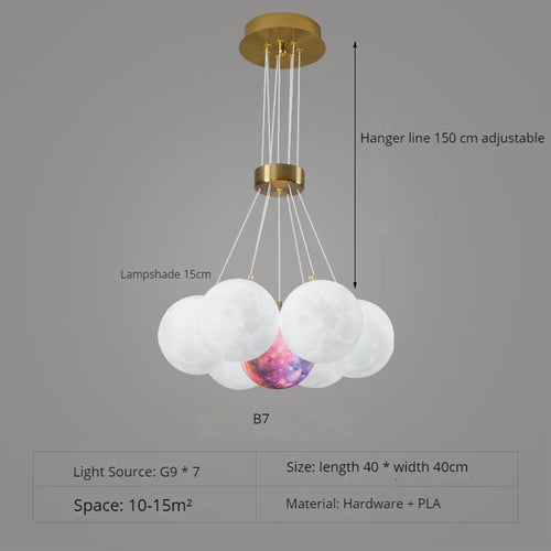 lustre nordique planète lune design bulle led décoration maison - vue 6 sur 18