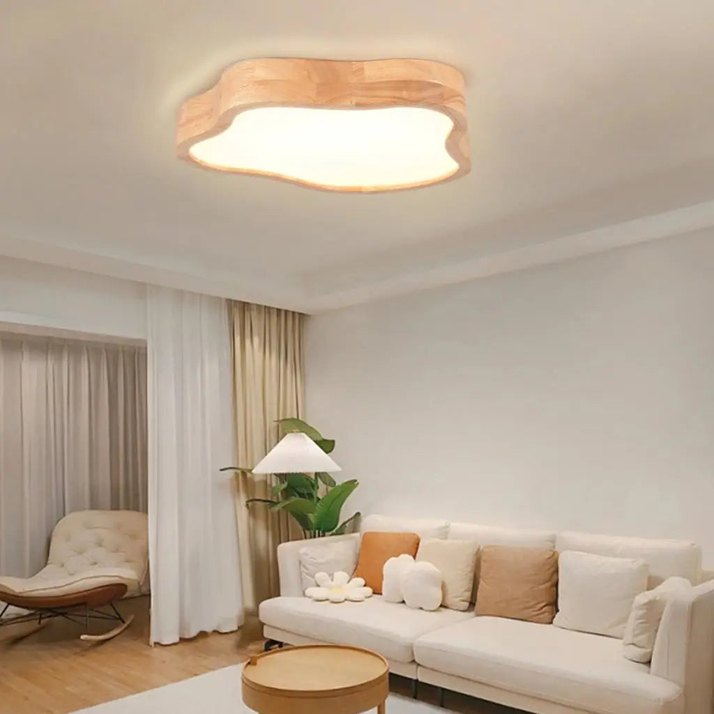 Lampe nordique bois forme nuage montée plafonnier - vue 3 sur 6