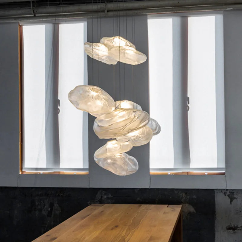 lustre en verre design créatif nuage luminaire décoratif intérieur - vue 3 sur 21