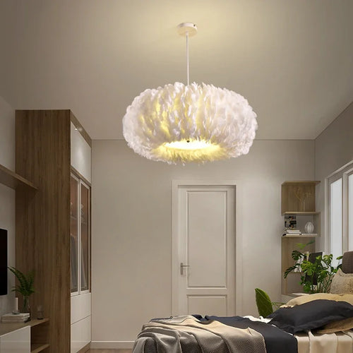lustre led moderne avec plume décor pour éclairage intérieur - vue 3 sur 11