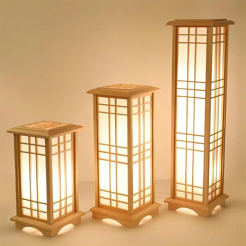 lampadaire japonais en bois massif pour intérieur lumineux - vue 1 sur 9