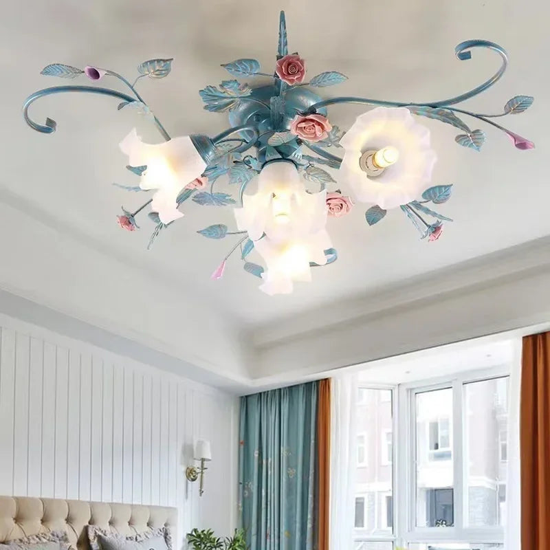 plafonnier romantique style pastoral en fleurs et herbes - vue 5 sur 10