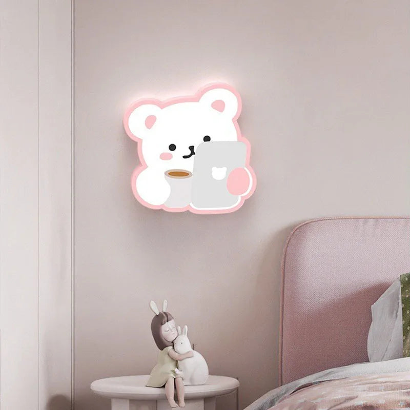 applique murale ours rose pour chambre d enfant mignonne moderne - vue 1 sur 8