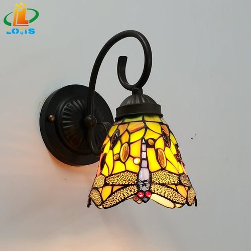 applique murale style tiffany libellule rétro en verre