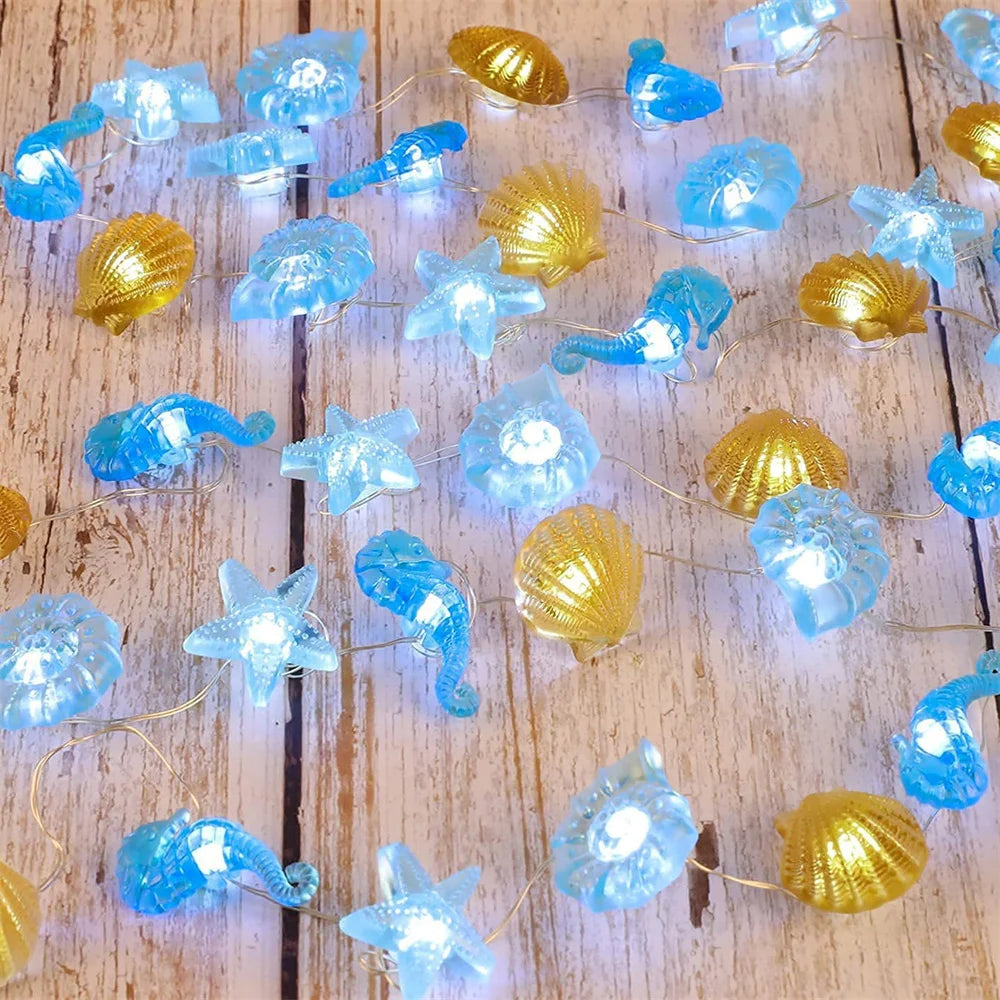 guirlande lumineuse coquillages et étoiles de mer décorative - vue 2 sur 8