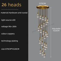lustre moderne créatif en cristal pour escalier colimaçon
