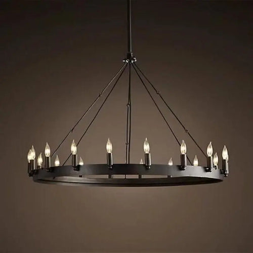 Lustre rond et Moderne américain rétro fer Vintage industriel Led - vue 3 sur 13