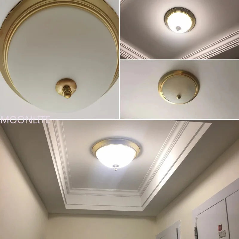 Plafonnier rond or/noir/Bronze plafonnier verre dépoli pour couloir salon cuisine LED lumineuse éclairage 110/220V - vue 3 sur 18