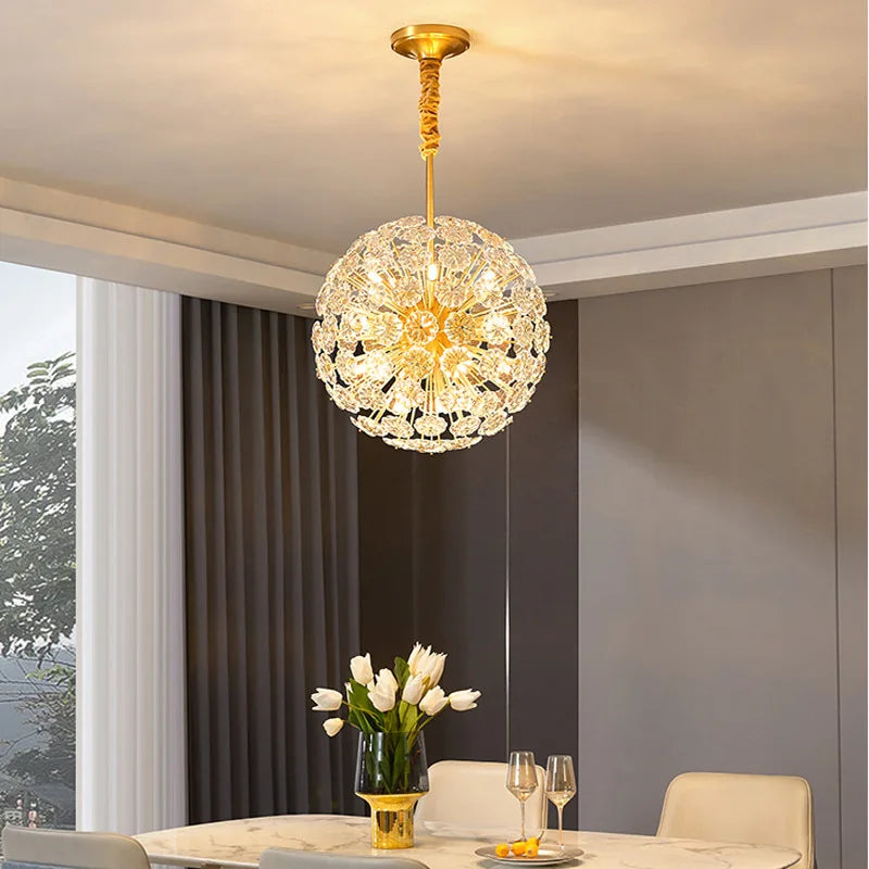 lustre cristal pissenlit cuivre suspension à led décorative - vue 5 sur 12