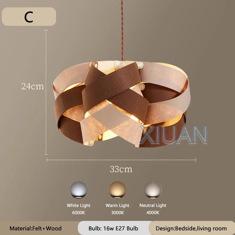 Art Design Restaurant Pendant Lamps Detachable Felt Sconces LED E27 Hanging Light for Living Room Dining Table Green White Pink - vue 10 sur 11