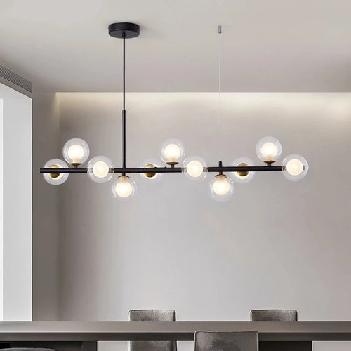 lustre long moderne en boule de verre abat-jour suspendu décoration led - vue 7 sur 30