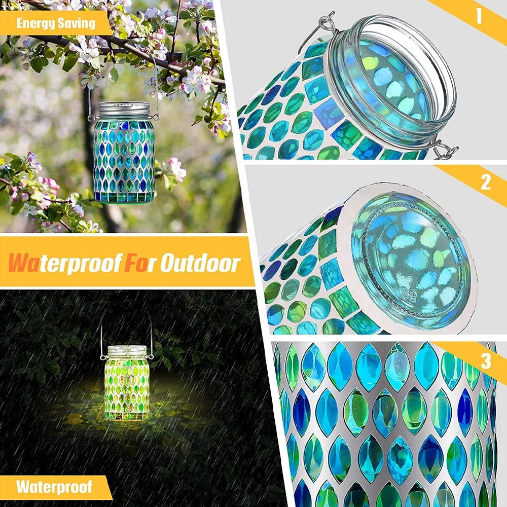 lanterne solaire décorative pour jardin en mosaïque - vue 5 sur 12