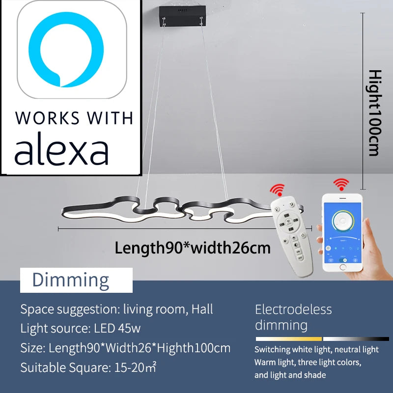 Smart Home Alexa Google Home Modern LED Chandelier, Used For Living Rooms, Restaurants, Bars, Kitchens, Room Chandeliers, - vue 10 sur 12