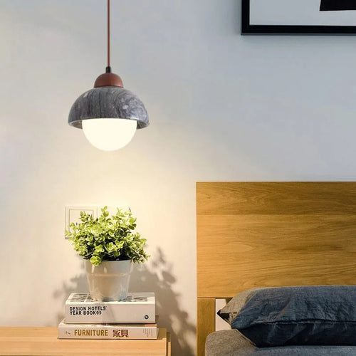 suspension moderne en pierre et bois pour intérieur - vue 2 sur 9