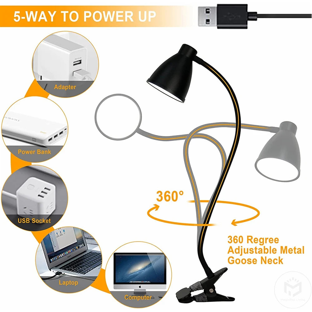 38 LED Desk Lamp 3 Color Modes 10 Brightness Dimmer Reading Light Auto Off Timer Desk Light Flexible Gooseneck Clip Book Light - vue 5 sur 7