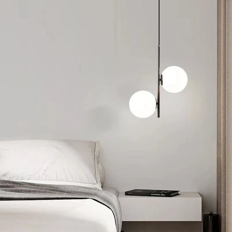 Boule de verre nordique suspension LED lumières en laiton noir chambre suspension lampe moderne salon salle à manger décor luminaires - vue 5 sur 10