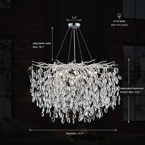 lustre en cristal de luxe avec branches led pour intérieur moderne - vue 11 sur 14