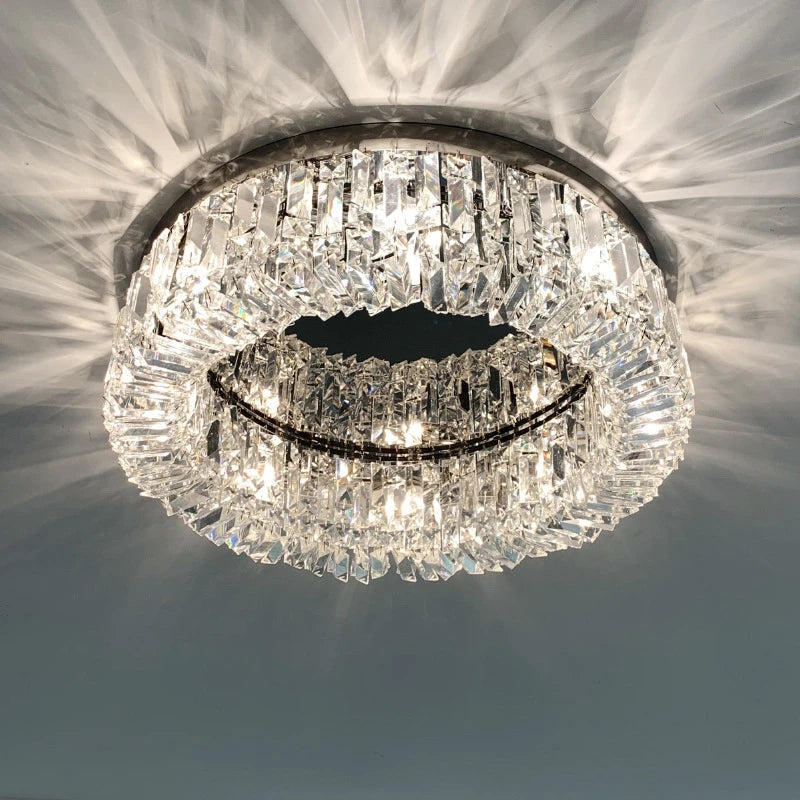 lustre en cristal moderne doré argenté à led pour décoration intérieure - vue 4 sur 16