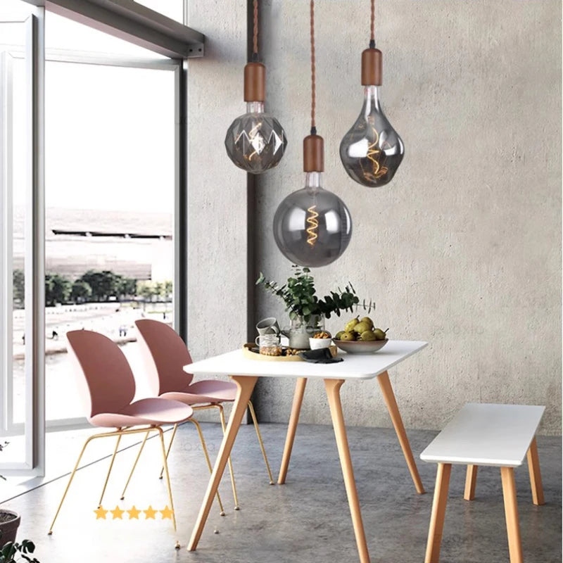 lustre en verre d'art rétro en bois massif créatif pour décoration intérieure - vue 4 sur 25