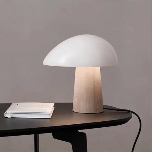 lampe de table champignon en bois design nordique éclairage décoratif - vue 2 sur 8