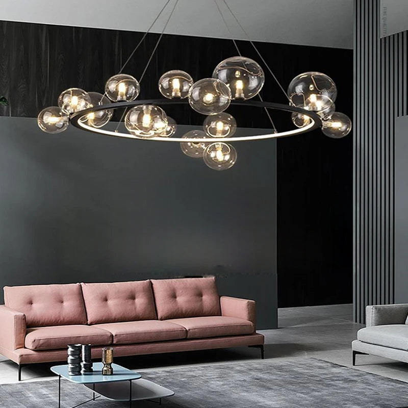 suspension lustre design bulle en verre créatif moderne - vue 6 sur 18
