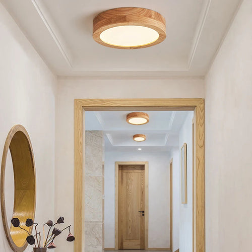 plafonnier led rond simple en bois décor nordique lampen - vue 3 sur 7