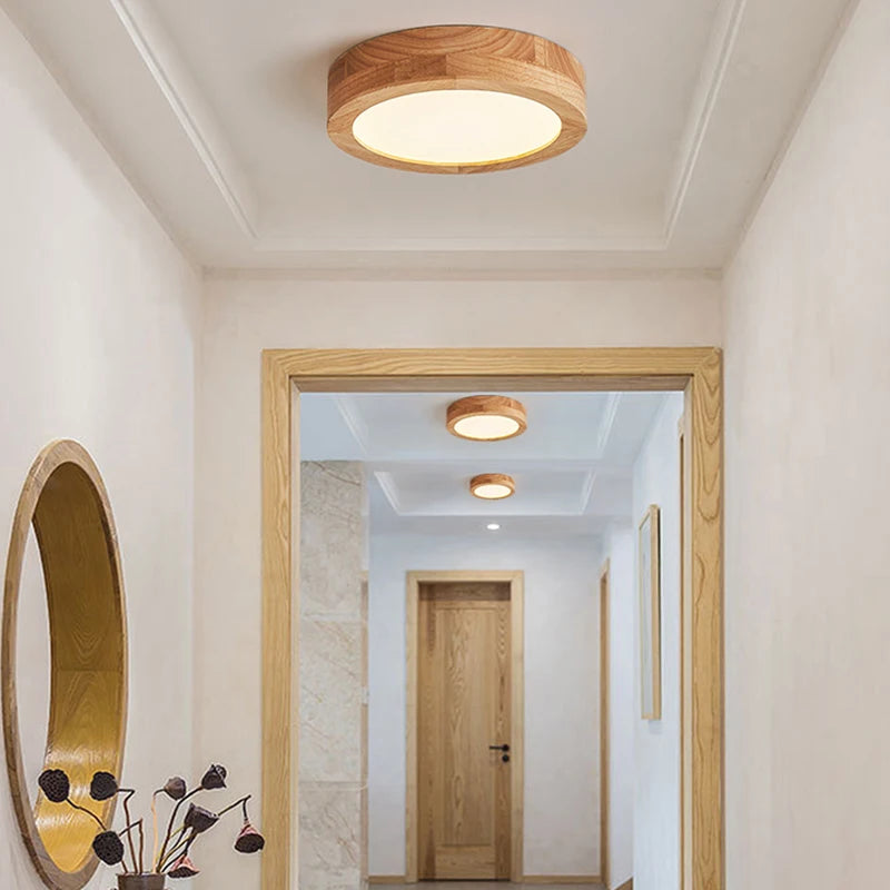 plafonnier led rond simple en bois décor nordique lampen - vue 3 sur 7
