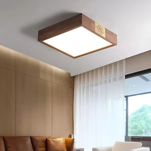 Walnut Wood Square Zen, Wabi-sabi Modern Vintage style, Ceiling light for Living Room, Bedroom, dining Room, Study Room - vue 5 sur 8