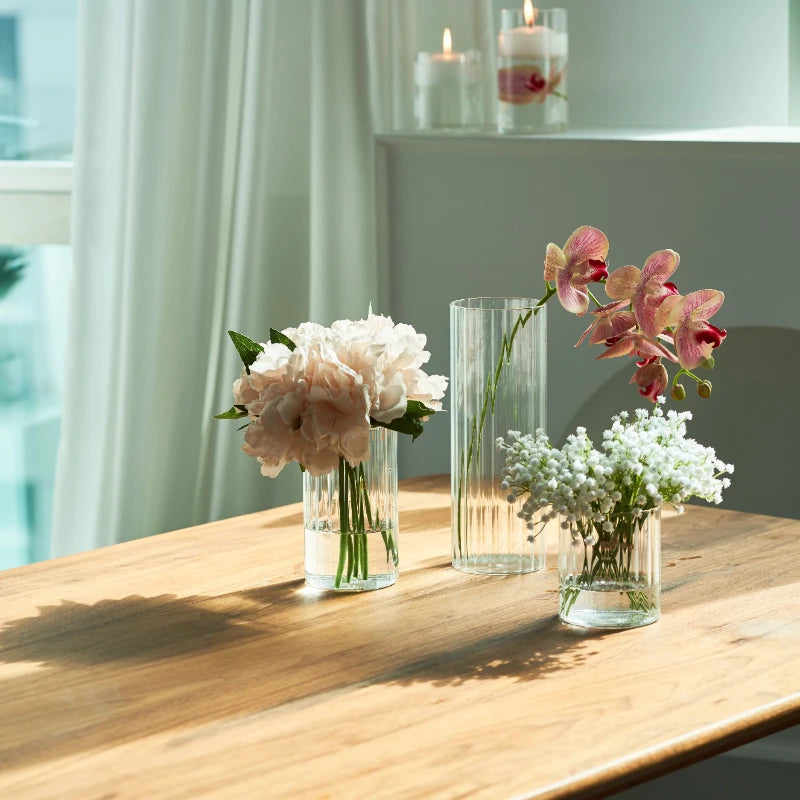 bougeoir en verre côtelé décoration pour bougies et événements - vue 4 sur 10