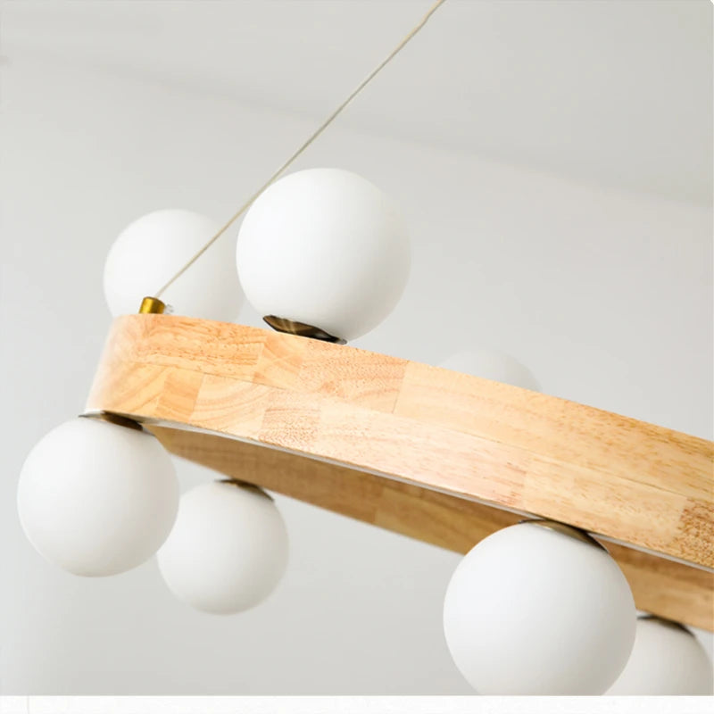 Nordique rond en bois anneau lustres salon rondin suspension lampe salle à manger cuisine chambre japonais créatif noyer suspension lumières - vue 5 sur 13