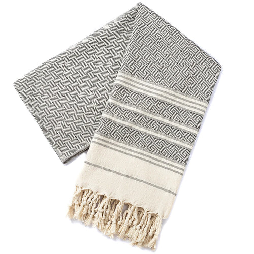 serviette de plage turque coton jacquard losanges pompons