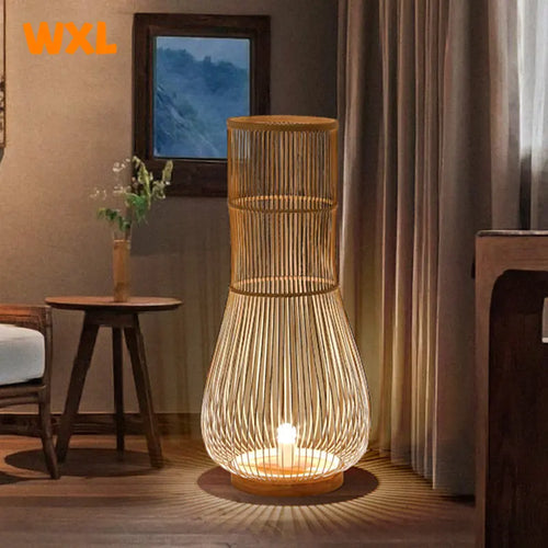 lampadaire en bambou asiatique style zen rustique décoratif - vue 2 sur 7
