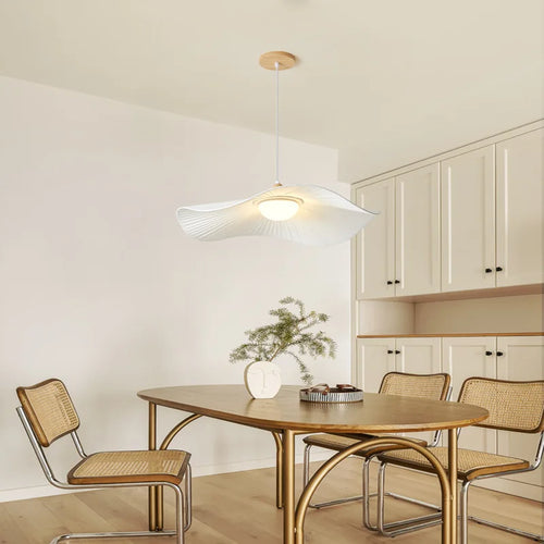 lustre moderne en bois et tissu pour décoration intérieure nordique - vue 4 sur 14