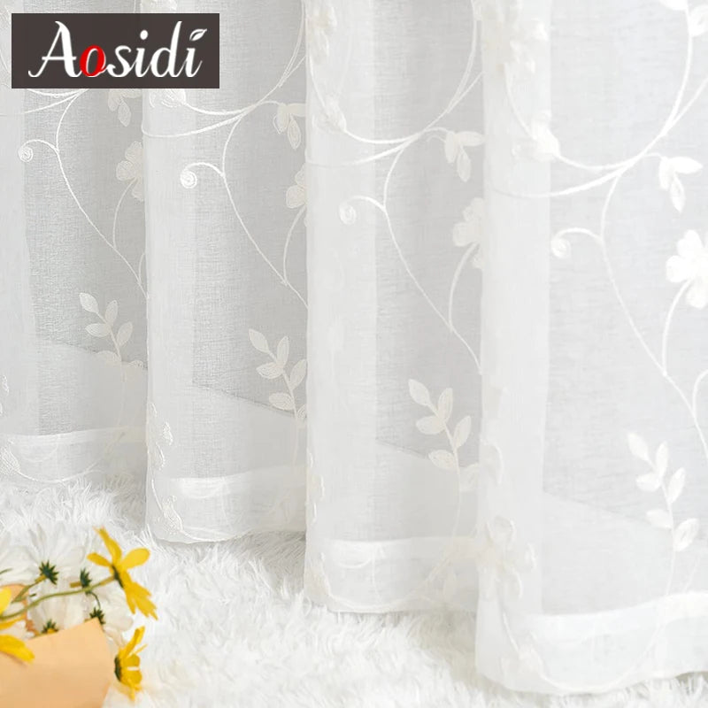 Voilage tulle brodé floral léger pour salon chambre - vue 5 sur 7