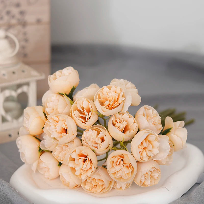 bouquet de 27 roses et pivoines artificielles en soie décoratif - vue 12 sur 12