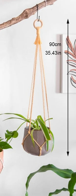 support de plante en macramé suspendu fait main en coton naturel - vue 18 sur 23