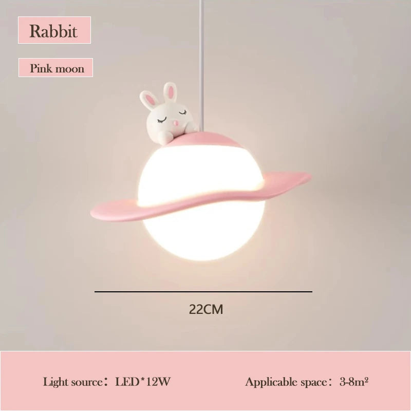 lustre mignon en forme de lapin ours et lune pour chambre d'enfant - vue 8 sur 8