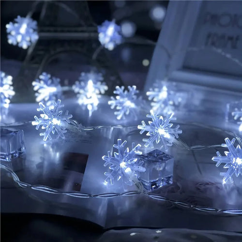 guirlande lumineuse de noël à led flocons de neige décorations festives - vue 6 sur 9