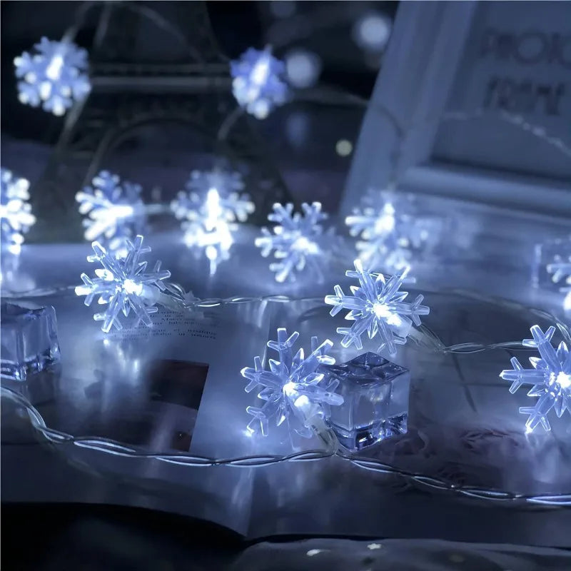 guirlande lumineuse de noël à led flocons de neige décorations festives - vue 5 sur 9