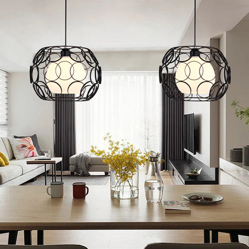 lustre industriel rétro en fer avec lumière led moderne - vue 2 sur 12