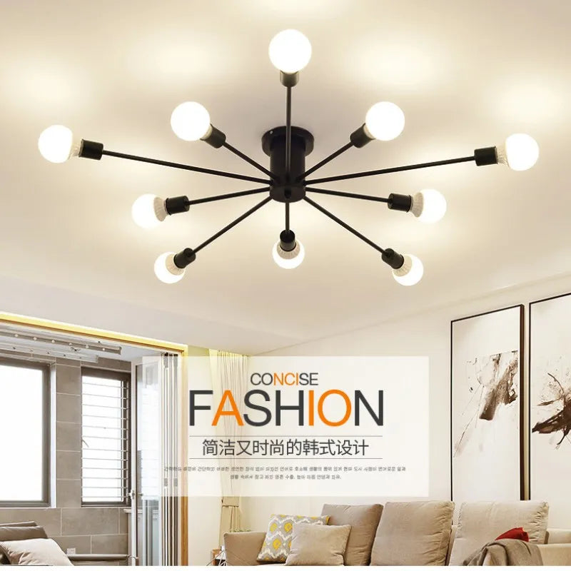 Rétro fer lustre noir/blanc 6/8/10 prises éclairage Vintage araignée lustre moderne plafonnier luminaire éclairage - vue 4 sur 10