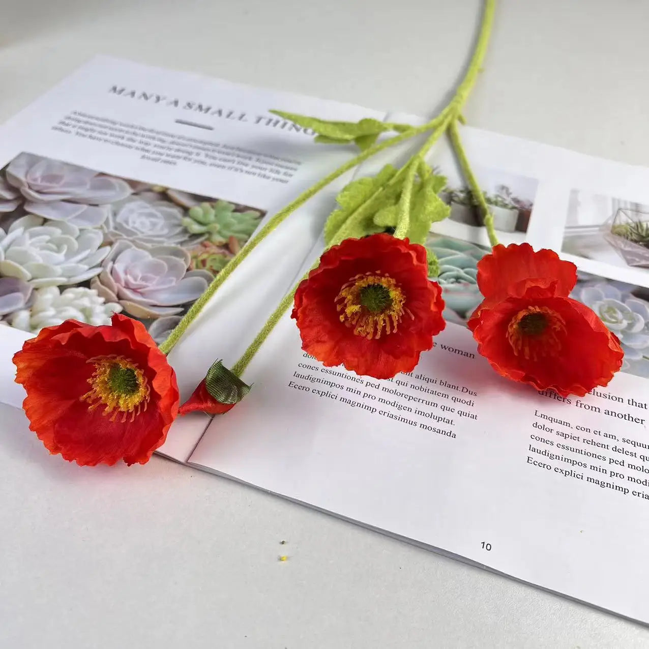 fleurs de pavot artificielles en soie pour décoration et événements - vue 7 sur 21